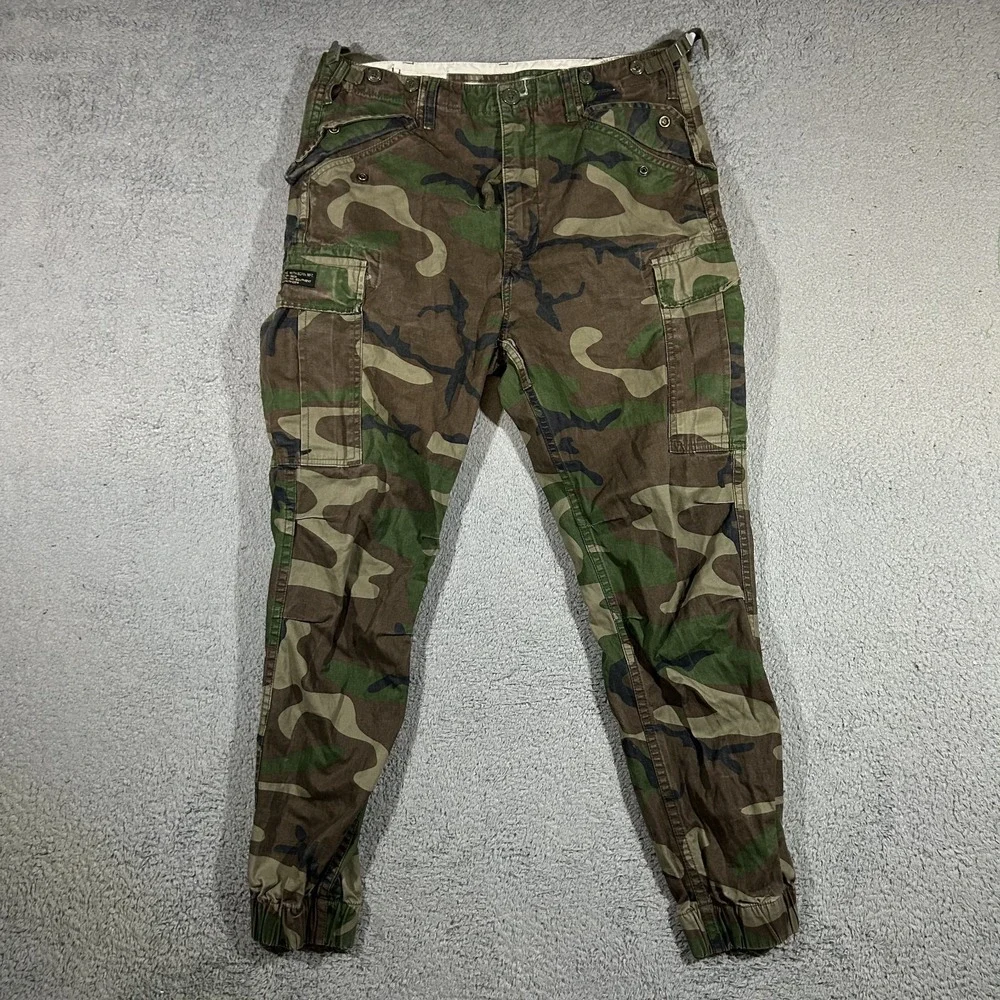 AWESOME WITH BORN Woodland Camo Cargo Pants Size 34 Military Combat #3627
